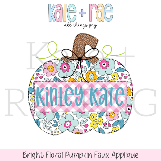 Bright Floral Pumpkin Faux Applique PNG