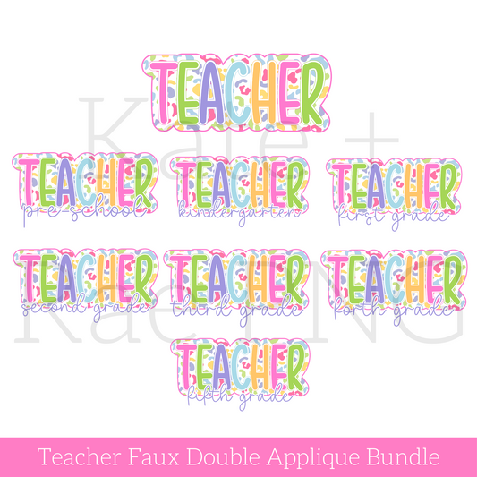 Bright Leopard Teacher Bundle Double Faux Applique PNG