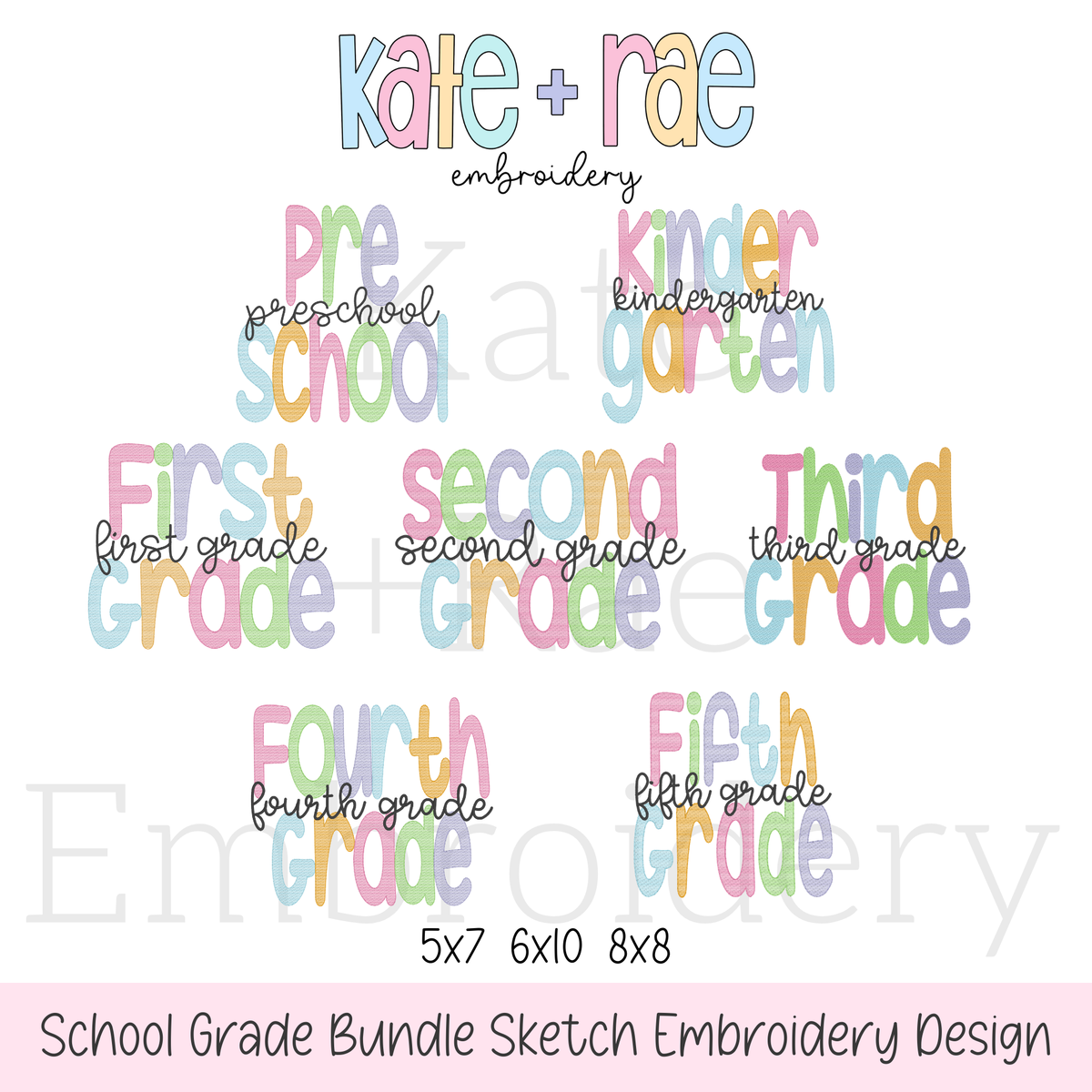 School Grade Sketch Stitch Embroidery Design Bundle