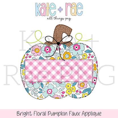 Bright Floral Pumpkin Faux Applique PNG