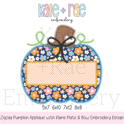 Girl's Pumpkin Zigzag Applique Embroidery Design