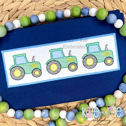 Tractor Trio Sketch Stitch with Satin Applique Patch Embroidery Design