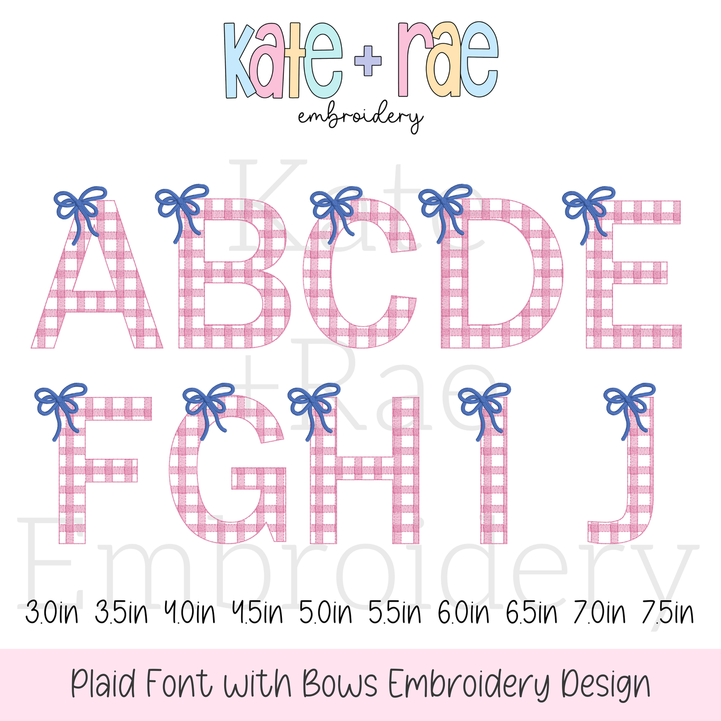 Plaid Embroidery Font with Bows