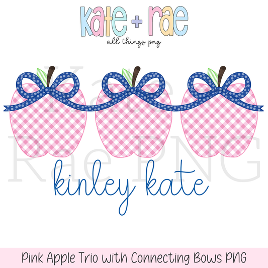 Pink Apple Trio with Connecting Bows PNG