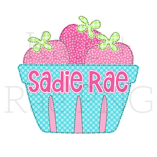 Strawberry Basket Faux Applique PNG