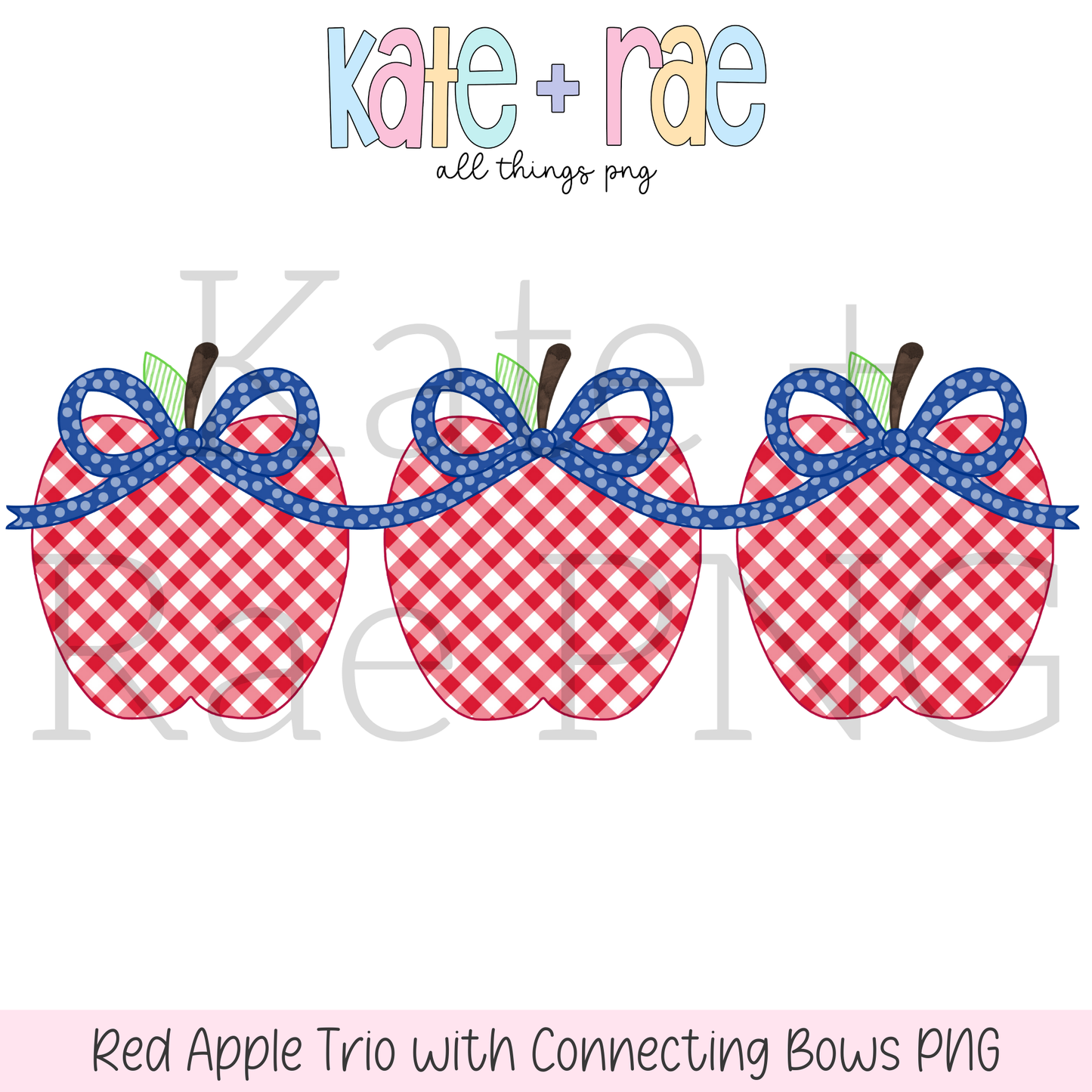 Red Apple Trio with Connecting Bows PNG