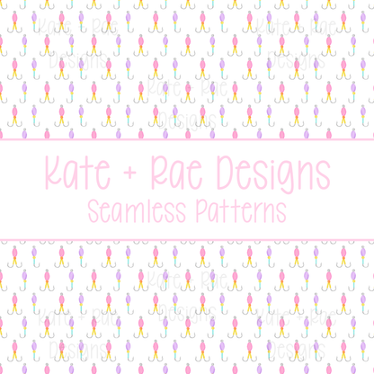 Girl's Fishing Lure Watercolor Seamless Pattern