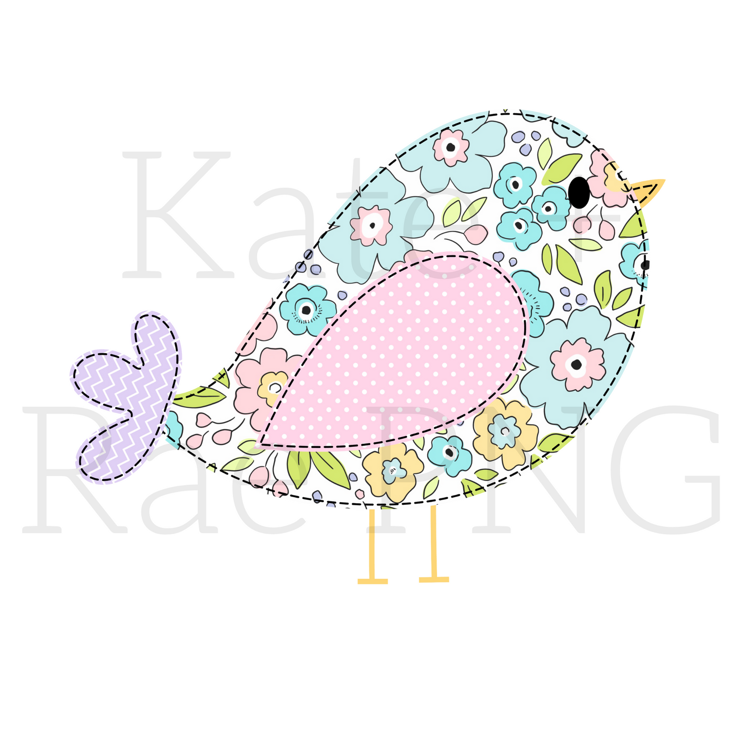 Spring Doodle Bird Faux Applique PNG