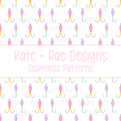 Girl's Fishing Lure Watercolor Seamless Pattern