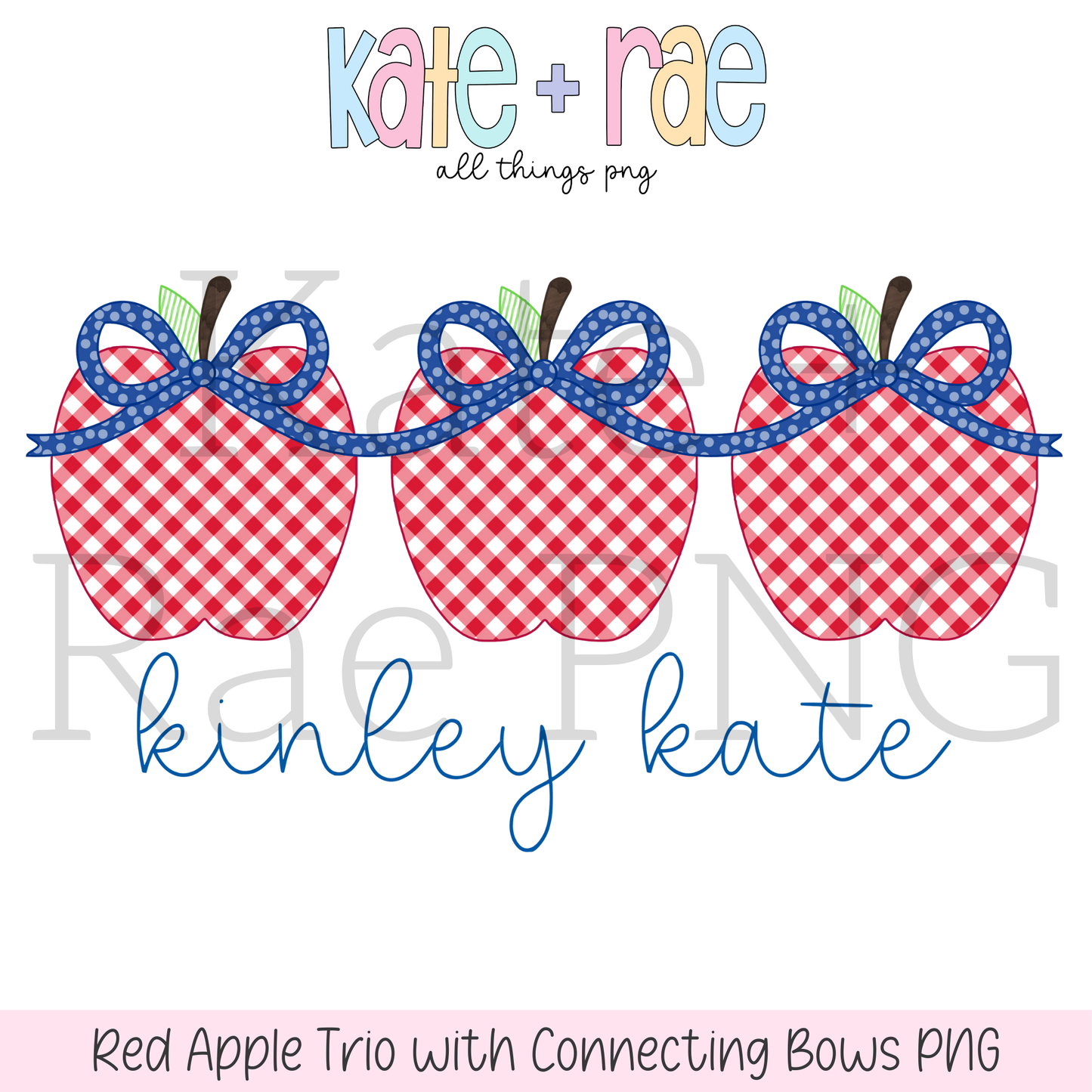 Red Apple Trio with Connecting Bows PNG