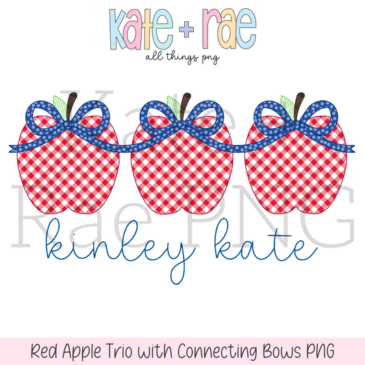 Red Apple Trio with Connecting Bows PNG