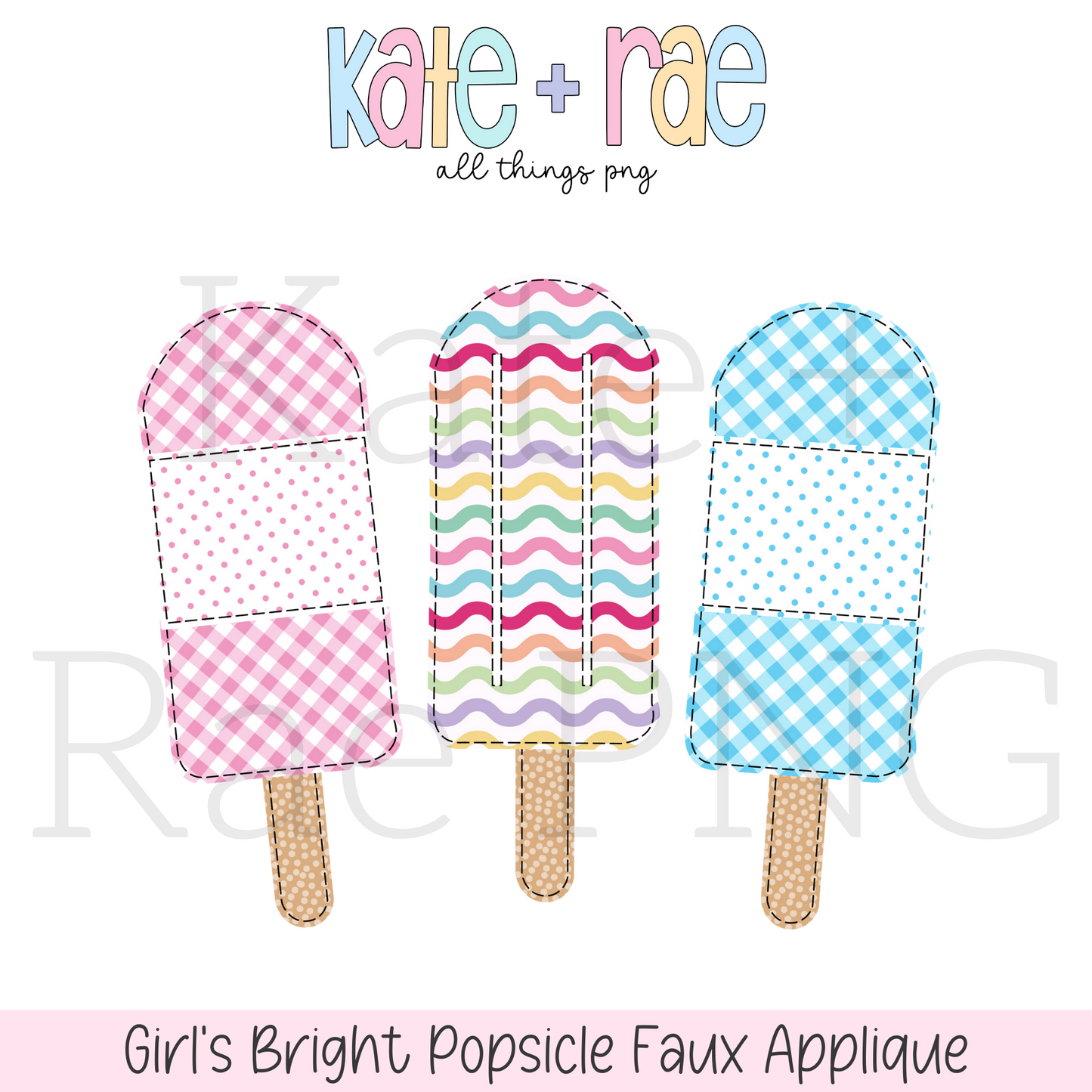 Girl's Bright Popsicle Faux Applique PNG