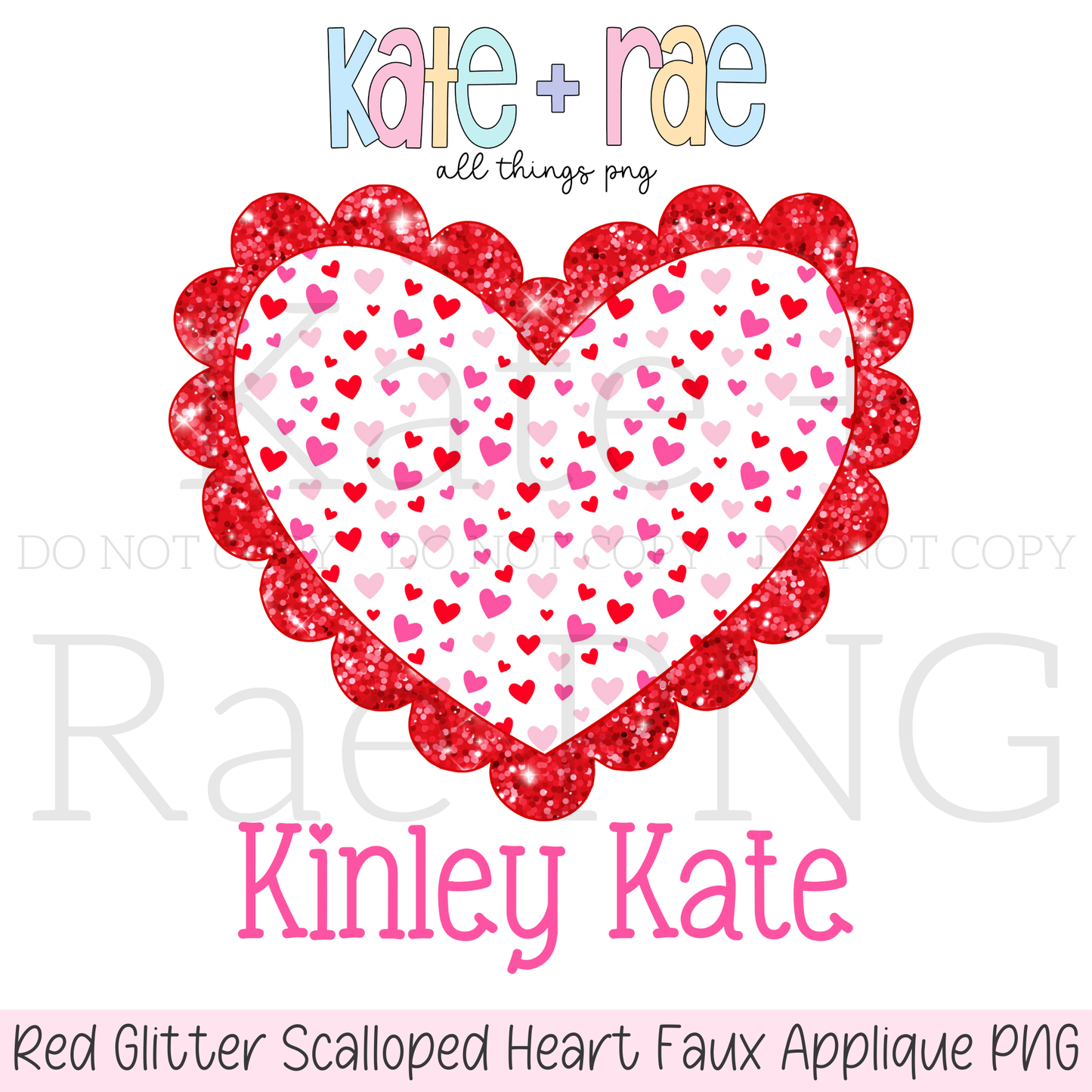 Red Glitter Scalloped Double Heart Faux Applique PNG