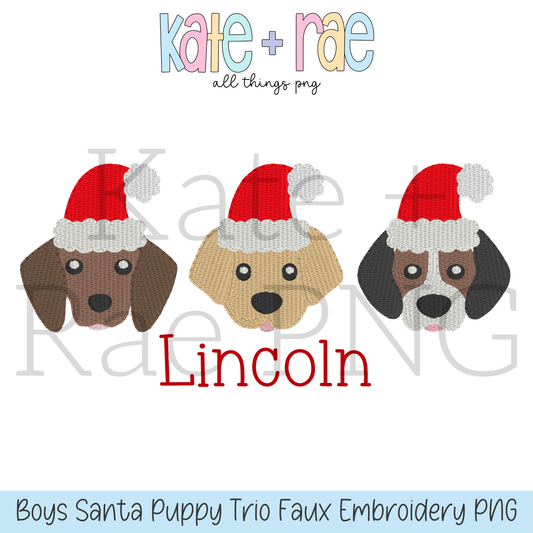 Boy's Santa Puppy Trio Faux Embroidery PNG