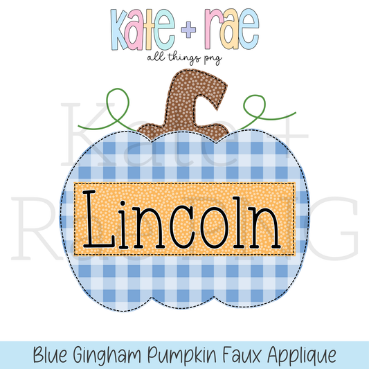 Blue Gingham Pumpkin Faux Applique PNG