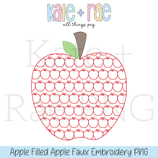 Boy's Apple Filled Apple Faux Embroidery PNG