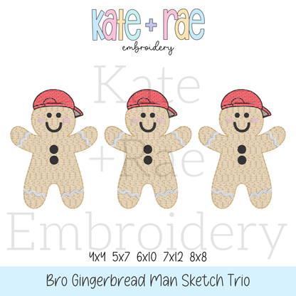 Boy's Gingerbread Man Trio Sketch Stitch Embroidery Design