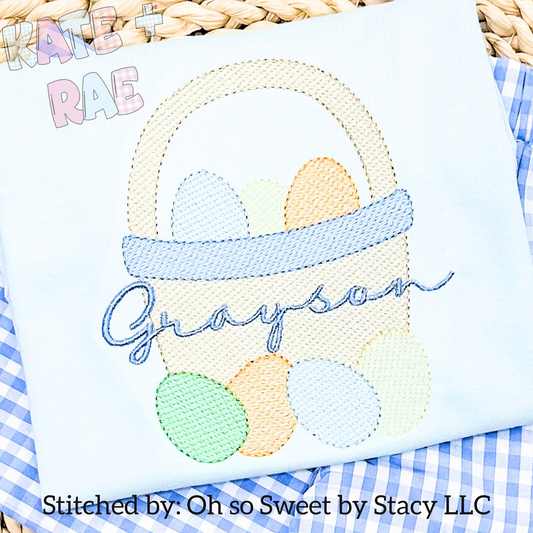 Boy's Easter Basket with Extra Eggs Sketch Stitch Embroidery Design