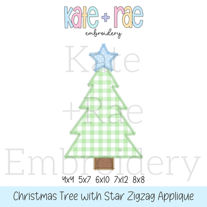 Christmas Tree with Stars Zigzag Applique Embroidery Design