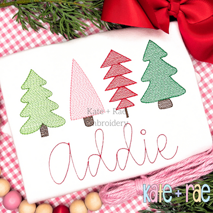 Whimsical Kiddie Christmas Tree Sketch Stitch Embroidery Design