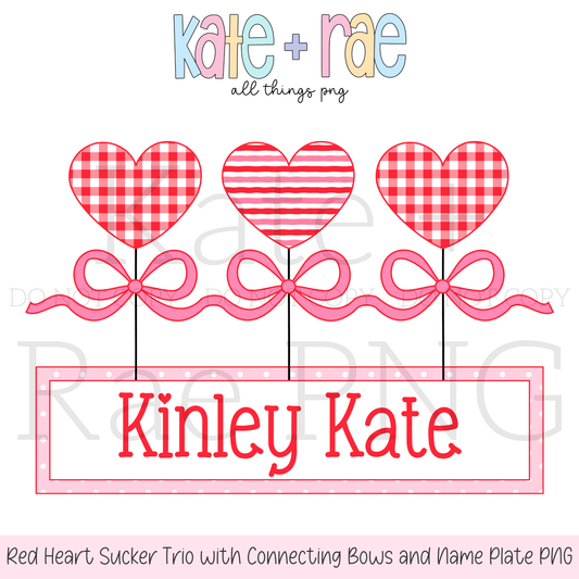 Heart Sucker Trio with Connecting Bows and Name Plate PNG