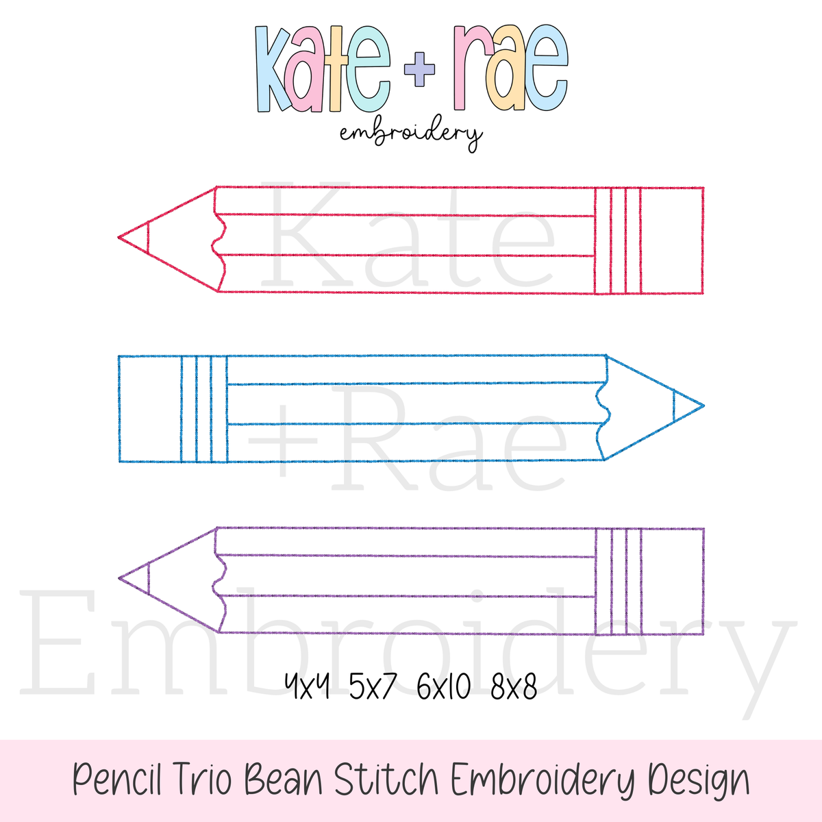 Pencil Trio Outline Bean Stitch Embroidery Design