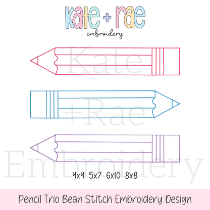 Pencil Trio Outline Bean Stitch Embroidery Design