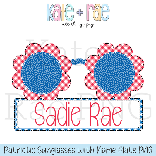 Patriotic Flower Sunglasses with Name Plate PNG