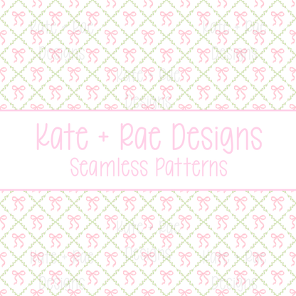 Diamond Florals with Watercolor Bows Seamless Pattern