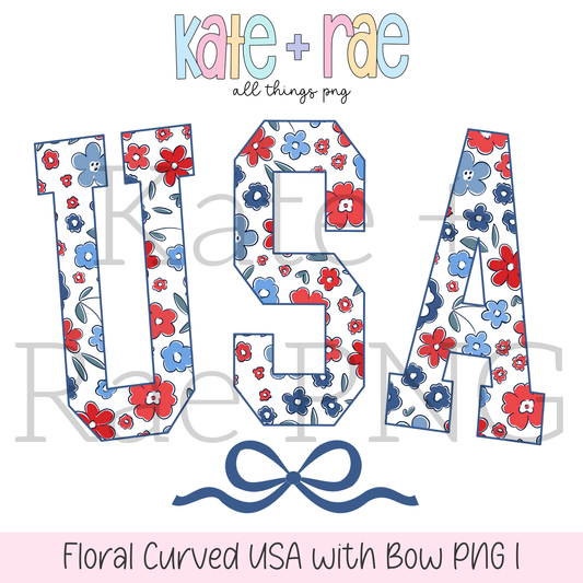 Floral Curved USA with Bow PNG