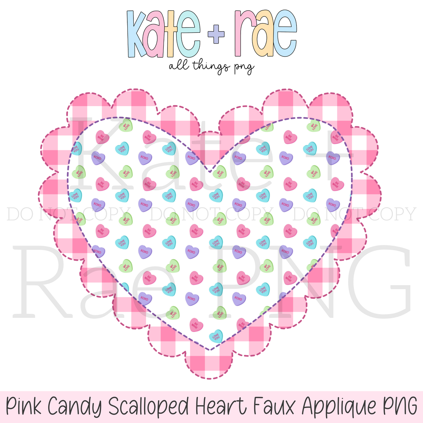 Pink Candy Scalloped Double Heart Faux Applique PNG