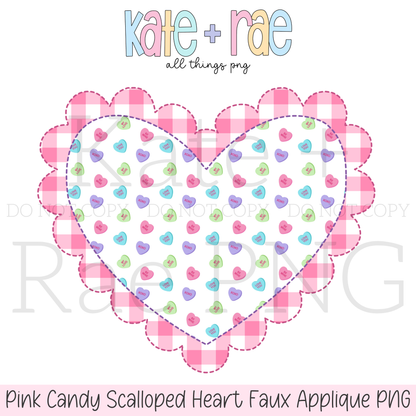 Pink Candy Scalloped Double Heart Faux Applique PNG