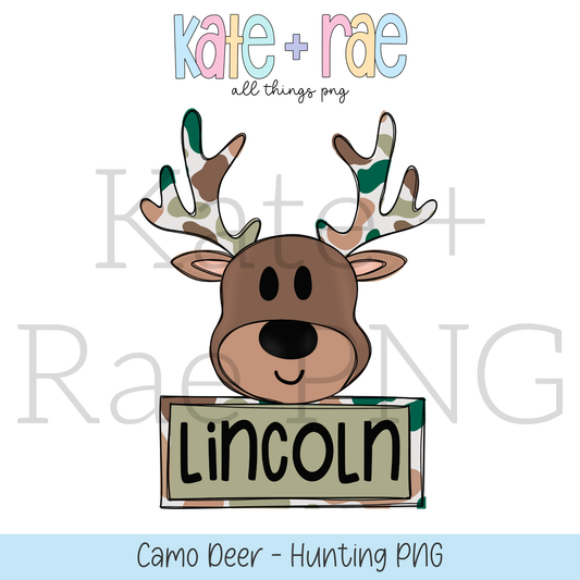 Camo Deer Hunting with Name Plate PNG