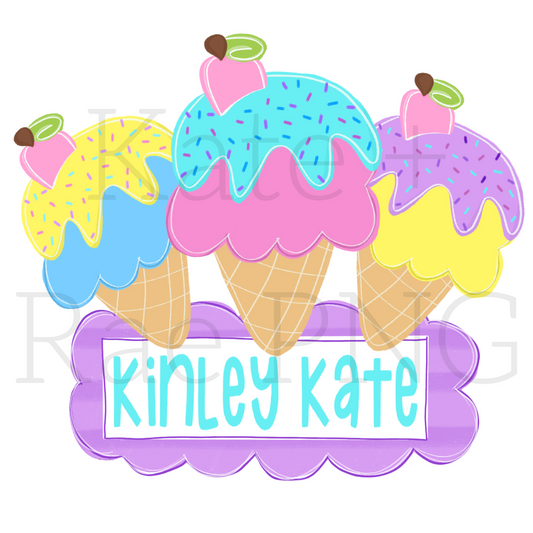 Bright Summer Ice Cream Trio PNG with Name Plate