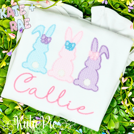 Girl's Easter Bunny Trio Sketch Stitch Embroidery Design