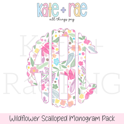 Wildflower Scalloped Digital Monogram PNG Pack