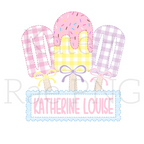 Custom Names for Popsicle - Brooke Hamlett: Three gingham popsicles with bows above the name Katherine Louise in a scalloped name plate