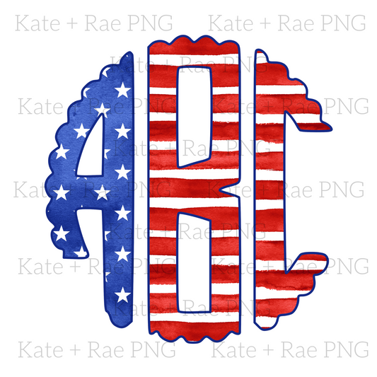 Patriotic Flag Scalloped Monogram Pack