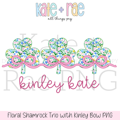 Floral Shamrock Trio with Kinley Bow PNG