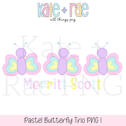 Spring Pastel Butterfly Trio PNG