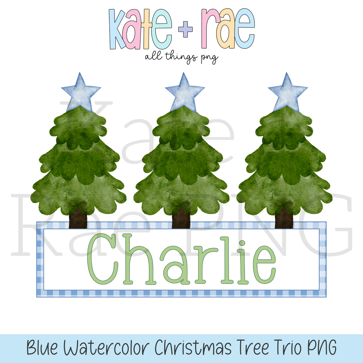 Boy's Watercolor Christmas Tree Trio with Nameplate PNG