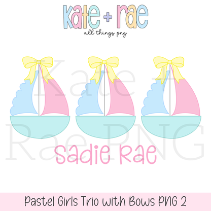 Girl's Pastel Sailboat Trio with Bows PNG (pastel 2)