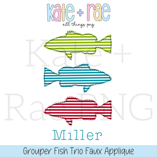 Boy's Fish Trio Faux Applique PNG