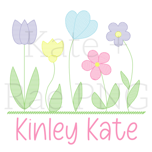 Spring Flower Garden Faux Embroidery Sketch PNG