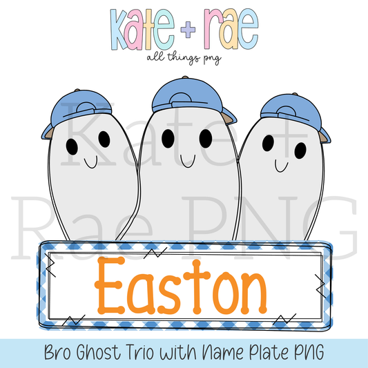 Boy's Halloween Ghost Trio with Name Plate PNG