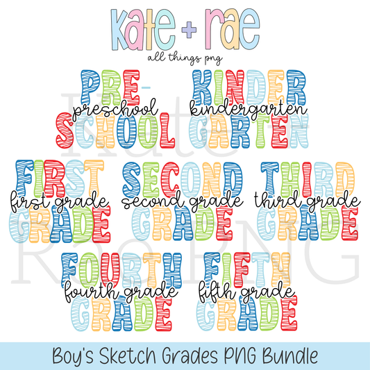 Boy's Sketch Style Grade PNG Bundle