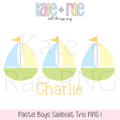 Boy's Pastel Sailboat Trio PNG (pastel 1)
