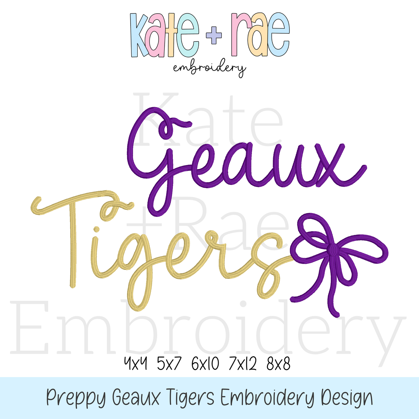 Preppy Geaux Tigers Embroidery Design