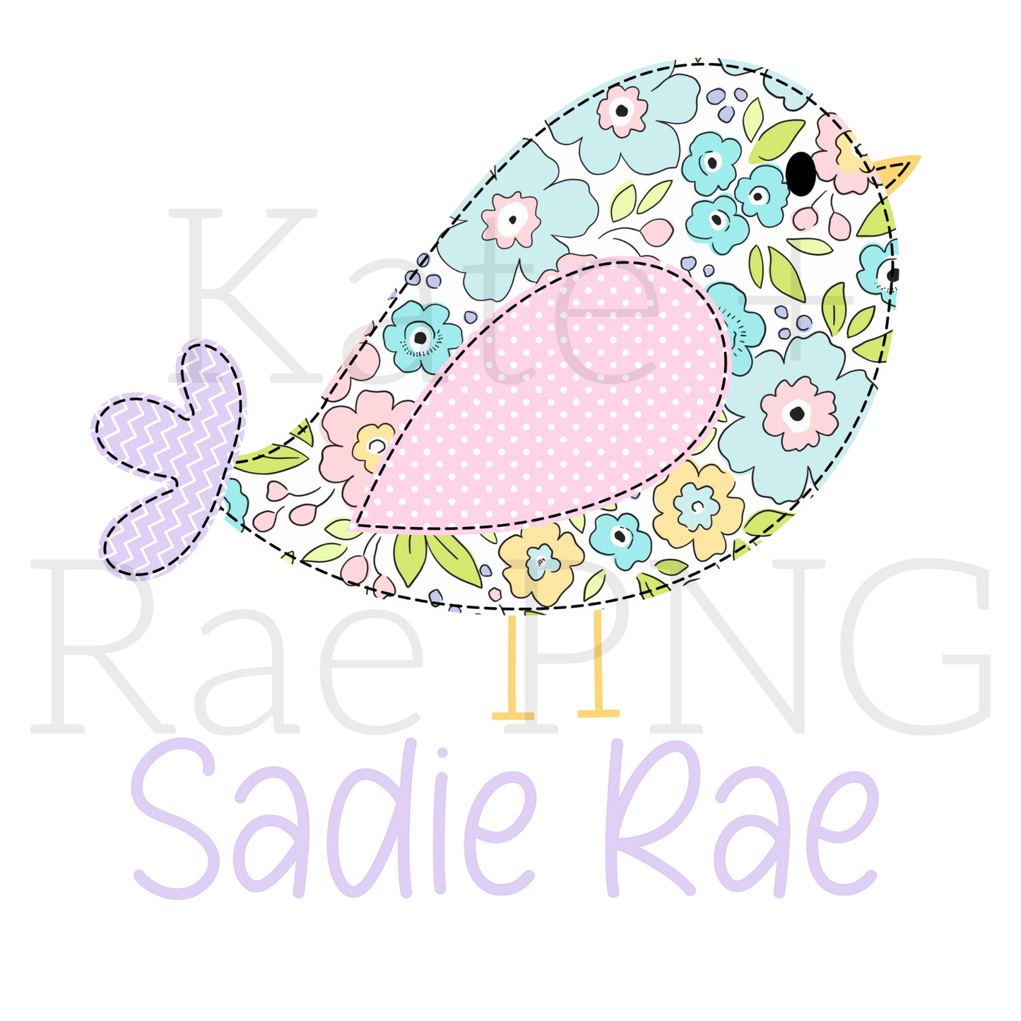 Spring Doodle Bird Faux Applique PNG