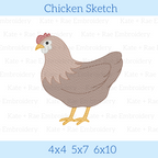 Chicken Sketch Stitch Embroidery Design: Design preview of a brown sketch stitch hen, available in 4x4, 5x7, and 6x10